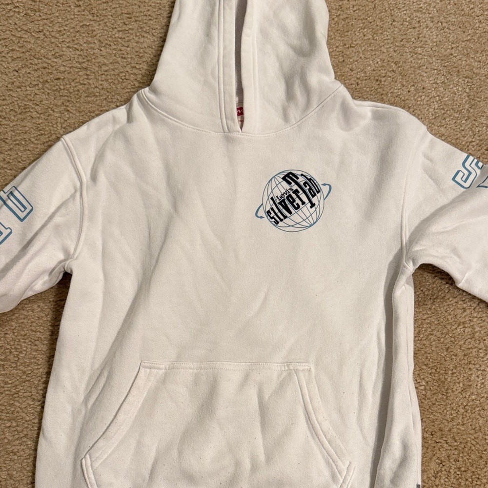 Levi's White Hoodie with Blue Graphics